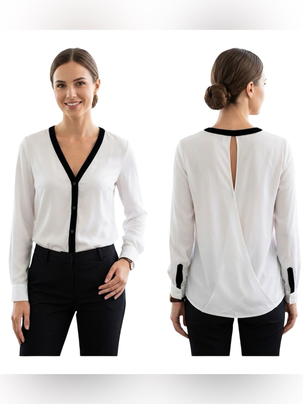 Victoria's Secret White Blouse with Black Trim oversized size XS